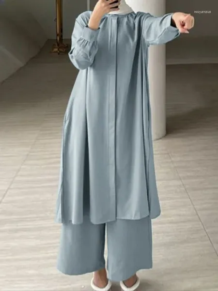 Abbigliamento etnico Camicetta da donna musulmana Abito Eid Mubarek Turchia Abiti Camicia a maniche lunghe Set di pantaloni Eleganti tute Abaya Dubai