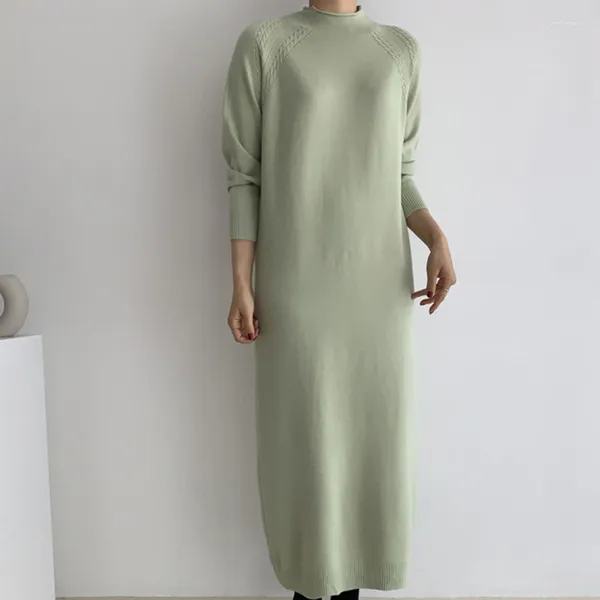 Vestidos casuais chique em design de torção maxi para mulheres outono de inverno de alta qualidade de alta qualidade de lã vestido de mujer coreana vestida