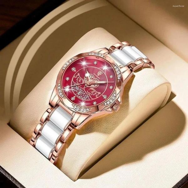 Orologi da polso POEDAGAR Orologio da donna delle migliori marche Orologio da donna al quarzo di lusso con diamanti in oro rosa Ceramica Orologi da donna impermeabili e luminosi