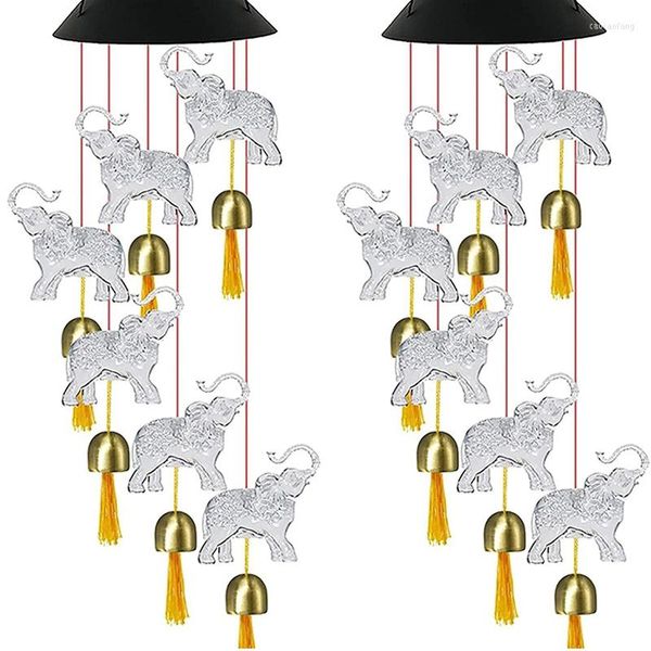 Estatuetas decorativas 2x sinos de vento solar de elefante pendurado com sinos alterações de cor à prova d'água