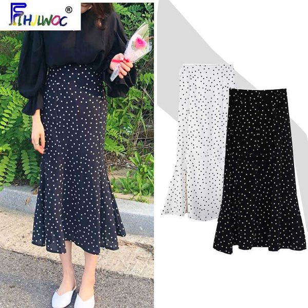 Юбки 2020 летние юбки Long Hot Sales Women Black White Dot Style Girls Girls Korean Design High талия черная юбка 3024 P230420