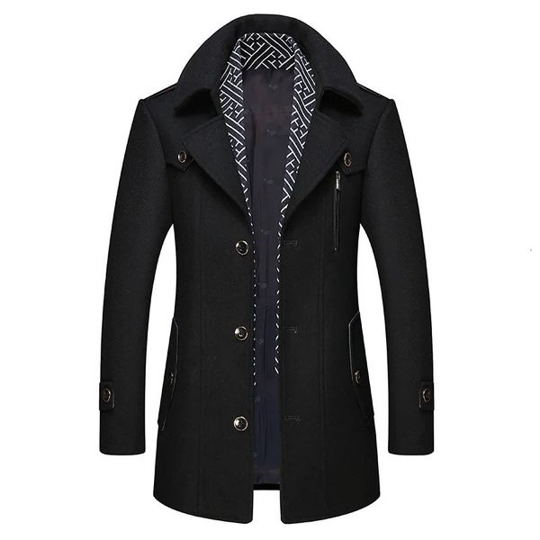 Pelliccia da uomo Pelliccia sintetica Autunno Inverno Uomo Trench di lana Moda Giacca media lunga Maschile Doppio colletto Cappotto con cerniera Frangivento Cappotto di lana 231120