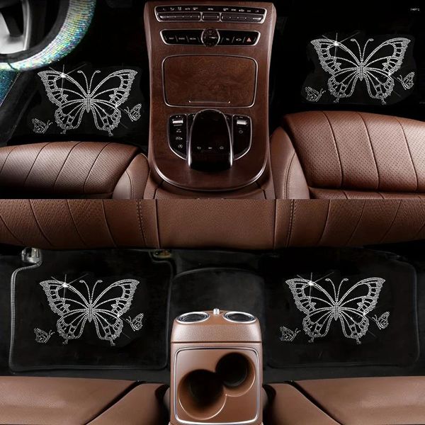 Autositzbezüge, 5 Stück, universelle Passform, glitzernde Strass-Schmetterlings-Teppichmatten – verleihen Sie Ihrem SUV oder LKW Glanz