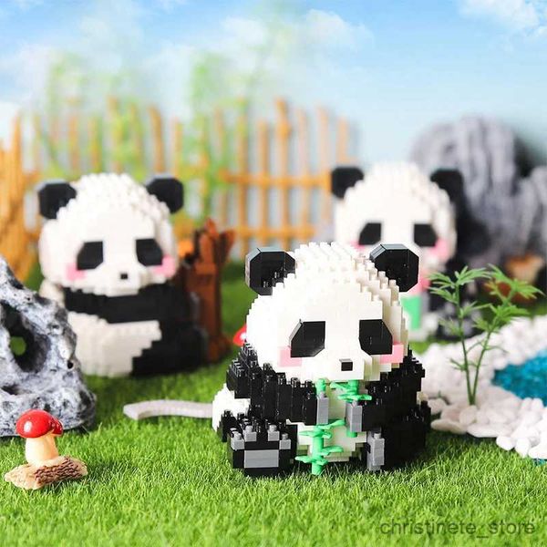 Blocos de construção de panda, modelo de plástico, presente de natal, mini tijolos, brinquedo infantil, micro partículas, boneca animal, criativo, diy, jogos de montagem