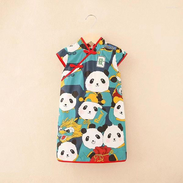 Девушка платья девочкам кунгусам платье летняя мода детей китайский стиль стройный традиционный ханфу детская одежда панда цветочный тан костюм 0-4 т.