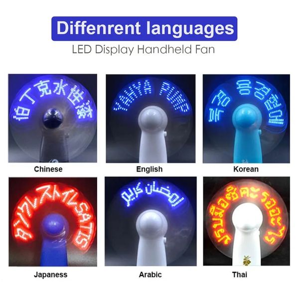 Tragbare handliche Ventilatoren Benutzerdefinierte Nachricht Handheld-LED-Akku-Lüfter Programmierbare LED-Anzeige Handheld-Elektrolüfter
