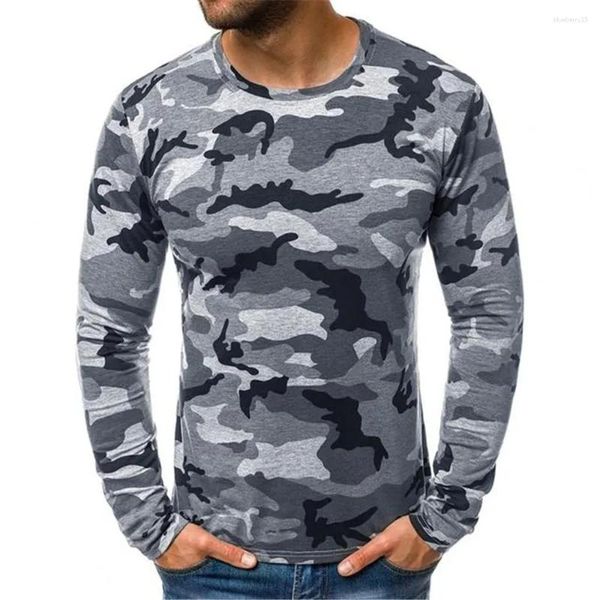 Magliette da uomo 3D Camouflage Pattern Stampa Maglietta allentata casual a maniche lunghe Maglietta sportiva da allenamento LargeTops Uomo O Collo Stile moda