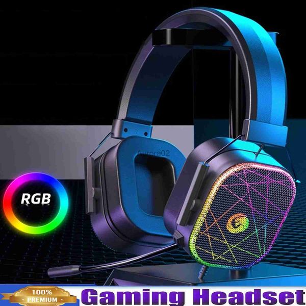 Fones de ouvido para celular Esports Gaming Headset 3D Som estéreo RGB LED Light Fone de ouvido com fio para PC Laptop PS4 PS5 Compatível com Windows Android Sistema IOS YQ231120