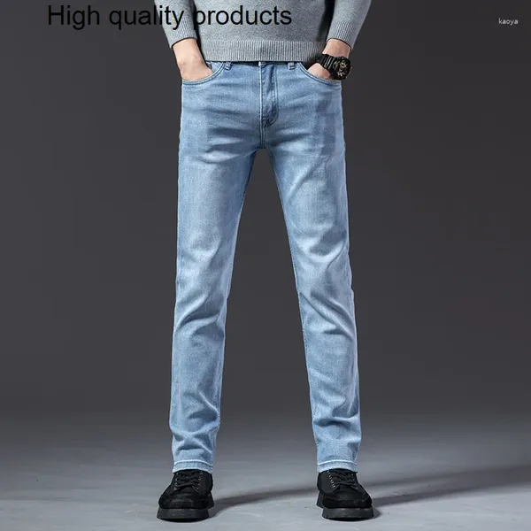 Мужские джинсы, летние повседневные мужские модные облегающие джинсовые брюки, легкие черные, светло-синие, серые брюки, мужская классическая винтажная одежда