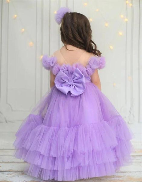 Abiti da ragazza 1-16 anni Lilla Tulle Flower Girls Dress Princess Wedding Party Junior damigella d'onore abito da ballo sera compleanno per