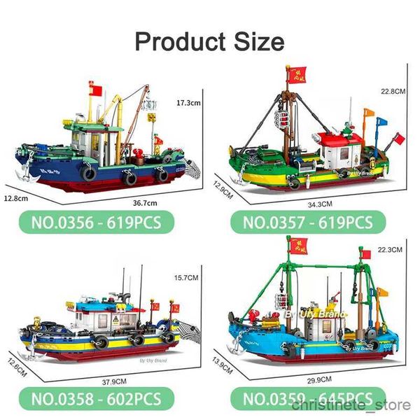 Blocos cidade barco de pesca navio blocos de construção modelo navio pirata brinquedos para crianças presente aniversário r231120