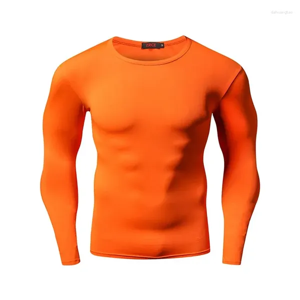 Erkek Tişörtleri Bahar Düz Renk Sıkıştırma Erkekler Uzun Kollu T-Shirt Vücut Geliştirme Polyester Üstler S-XXL Boyut Fitness Erkek Giyim