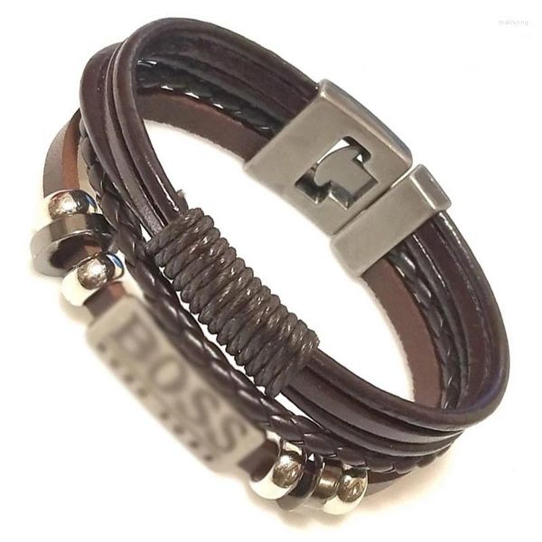 Braccialetti con ciondoli Avvolgimento in corda di pelle intrecciata Stile speciale Bracciale da uomo classico Design a doppio strato Personalizzazione fai da te