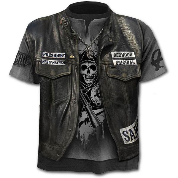 Camisetas masculinas Motocicletas machos camiseta vintage punk de manga curta impressão de caveira Men superior de tamanho casual Hip Hop camiseta de verão camiseta 230419