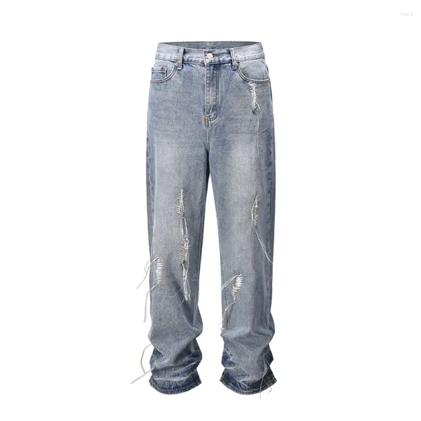 Jeans da uomo String Lace Up Pantalones lavati sfilacciati Hombre Baggy Blue For Men Y2k Streetwear Pantaloni in denim casual oversize