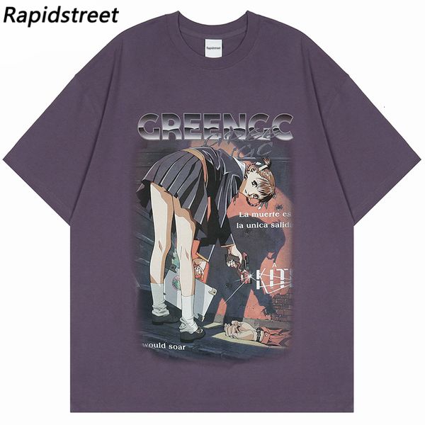T-shirt da uomo 2023 Japan Harajuku T-shirt oversize HipHop Streetwear Anime Cartoon Girl Killer T-shirt da uomo T-shirt giapponese Summer Tops Cotton 230420