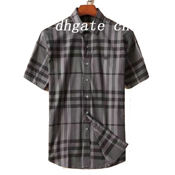 Designer de qualidade xadrez de camisa casual Burbereys Camisas de hombre moda geométrica Check Imprimir impressão de lapela curta