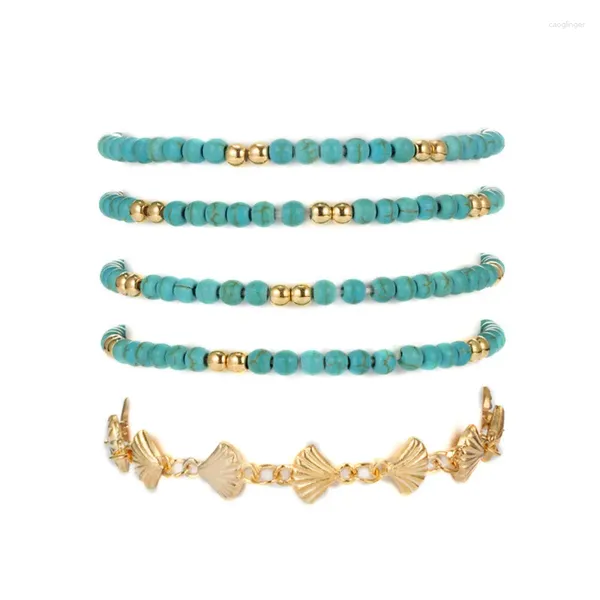 Cavigliere 5 pezzi/set perline verdi bohemien cavigliera a strati per le donne spiaggia howlite catene regolabili bracciali gioielli