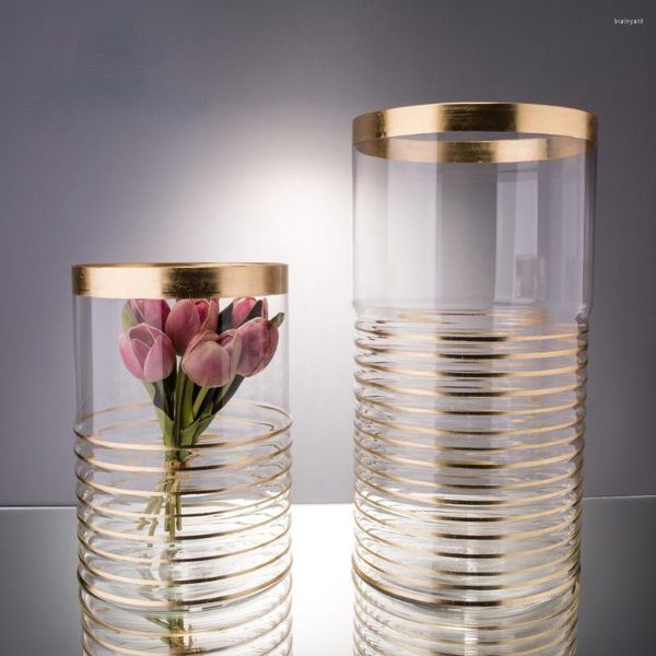 Vasi Vaso in vetro dorato leggero e di lusso Acquacoltura Articoli floreali Decorazione domestica Artigianato