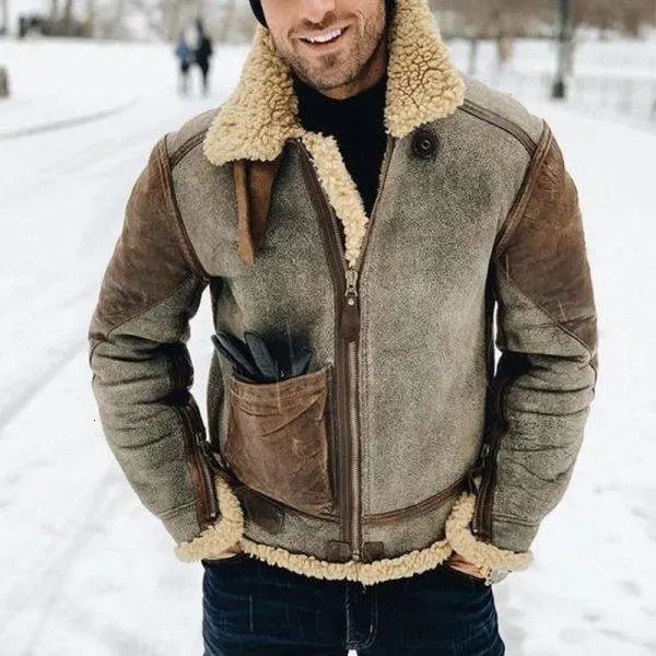 Cappotto da uomo in pelle sintetica moda finta pelliccia corta addensato giacca invernale calda e fresca da uomo in peluche solido 231120