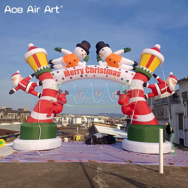 Arco di Natale gonfiabile di nuovo design 2023 con arco gonfiabile di benvenuto di Babbo Natale Rudolph per la promozione della decorazione natalizia