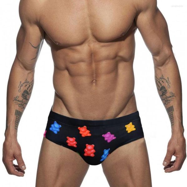 Herren-Bademode Trendige Surf-Slips Eng anliegende Badehose Feine Nähte Cartoon Bear Print Pool Slim Fit