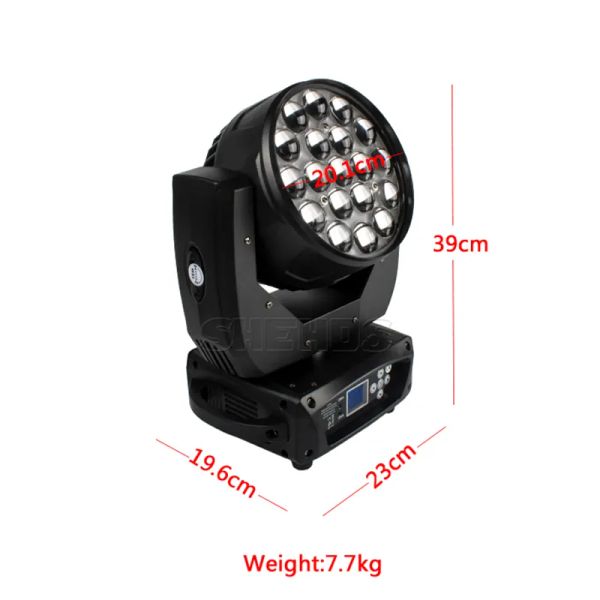 SHEHDS NEU LED Zoom Moving Head Licht 19x15W RGBW Wash DMX512 Bühnenbeleuchtung Professionelle Ausrüstung für DJ Disco Party Bar Effekt 2557008