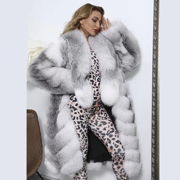 Frauen Pelz Faux MISSJANEFUR Luxus Kristall Mantel Frauen Lange über die Knie Warme Echt Mantel Winter Outwear Natual 231118