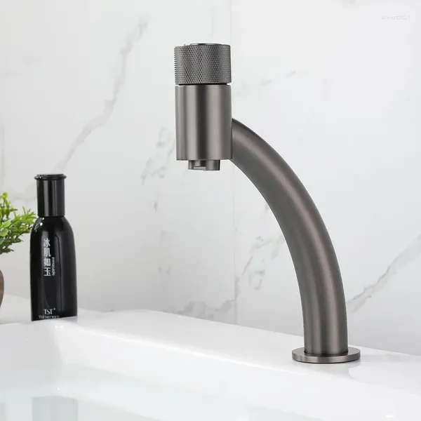 Rubinetti per lavabo bagno Rubinetto per lavabo e miscelatore monocomando grigio freddo totale in ottone con interruttore a pulsante Spazzola oro nero