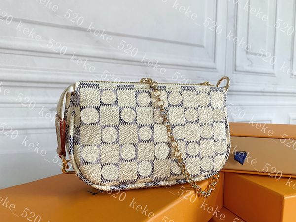 2023 Mini Pochette Acessórios Bolsas Cosméticas Bolsa Pequena Corrente Dourada Bolsas Minúsculas Bolsa Clutch Corpo Cruz Mono Ebene Estampa Carteira Moedas M58009