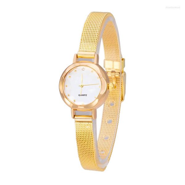 Armbanduhr Fashion Simple Handgelenk Uhr für Frauen stilvolle Quarz Gold Silbergürtel Maschengurt wasserdichte Ladies Uhren Relogio Feminino