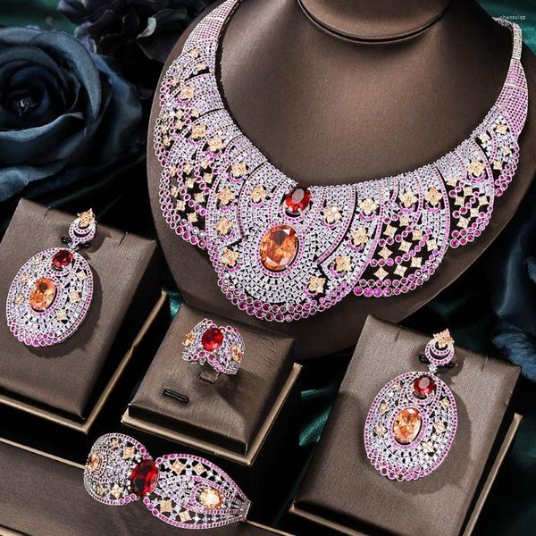 Collana Orecchini Set Siscathy 4 Pezzi MAXI FORMATO BIGAfricano Per Le Donne Matrimonio Lusso Naija Gioielli Cubic Zirconia Dubai Nuziale