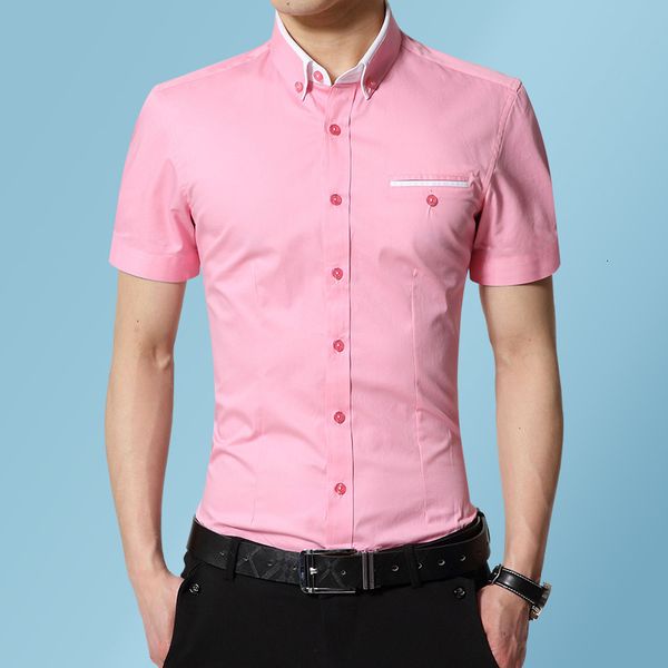 Camisas casuais masculinas de verão clássico estilo homem sólido coloração curta camisa casual moda moda