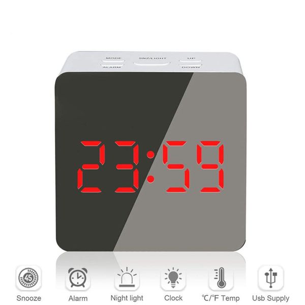 Relógios acessórios outro espelho de LED Digital Clock Red Luz vermelha tela grande exibição Tempo de tempo Decoração doméstica multifuncional
