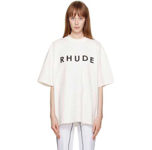 Roupas de moda de grife Tees Hip hop TShirts Rhude Summer Couple Minimalista Impressão de letras Solta Versátil Algodão T-shirt de manga curta Solta Streetwear