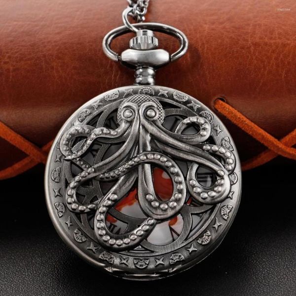 Taschenuhren Vintage Octopus Hollow Half Quarzuhr Steampunk Schwarze Halskette Kette Geschenke für Kinder