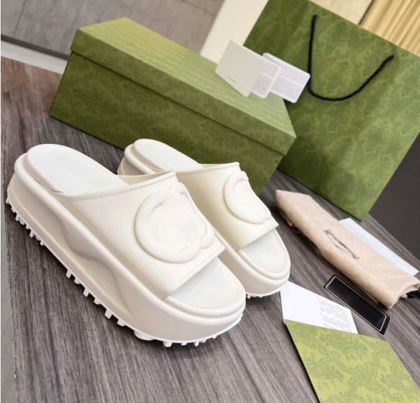 Kadınların erkek Macaron Kabartmalı Slaytlar G Kauçuk Sandals Ünlü Tasarımcı Kadınlar İçin Platform Sandalet Slayt Lüks Tasarımcı Kama Sandalet Flip Flops