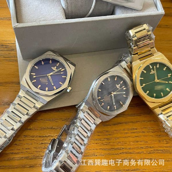 Orologi meccanici da uomo Empress Dowager Vivian Anxi Movimento al quarzo Cinturino in acciaio 34 mm Quadrante verde Poligonale Saturn Element XOP6H