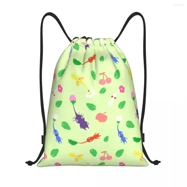 Sacos de compras Personalizado Pikmins Padrão Jogar Jogo Cordão Mochila Homens Mulheres Leve Gym Sports Sackpack Sacos para Treinamento