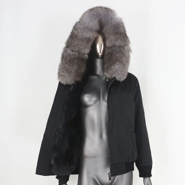 Pele feminina falso impermeável bomber parka casaco real gola natural jaqueta de inverno feminino outerwear removível quente 231120