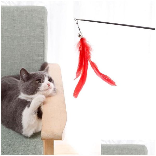 Giocattoli per gatti Piume telescopiche fatte a mano Giocattolo con bastoncini per gatti Forniture per animali domestici Canne Gattino Divertente Manico in legno massello Giocattoli da gioco 80 cm Consegna a goccia H Dhilk