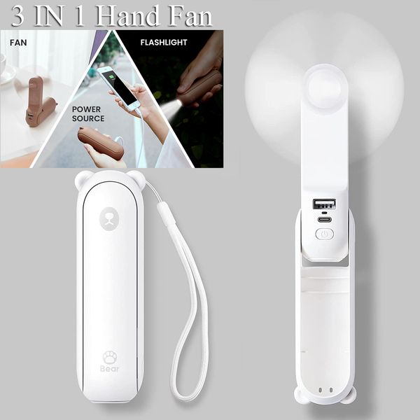 Tragbarer Luftkühler Mini-Handventilator 3 IN 1 Handventilator Tragbarer USB-wiederaufladbarer kleiner Taschenventilator Batteriebetriebener Ventilator mit Power Bank 230419