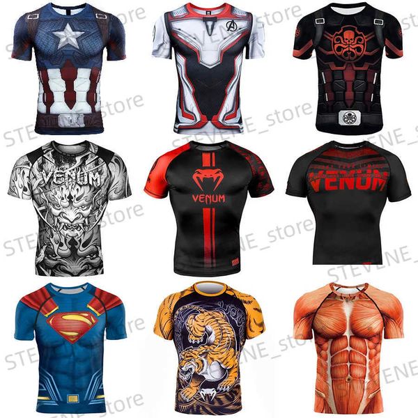 Herren T-Shirts Avengers 4 Captain America 3D-Druck Fischschuppen Kampfanzug T-Shirt Herren Kurzarm Sport Fitness Strumpfhosen T231120