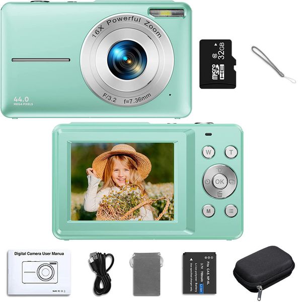 Tripés FHD 1080p Câmera digital para câmeras de vídeo infantis com 32 GB de cartão SD 16x Zoom digital 48MP 2,4 polegadas Câmera de blog de vídeo LCD para adolescentes 230419