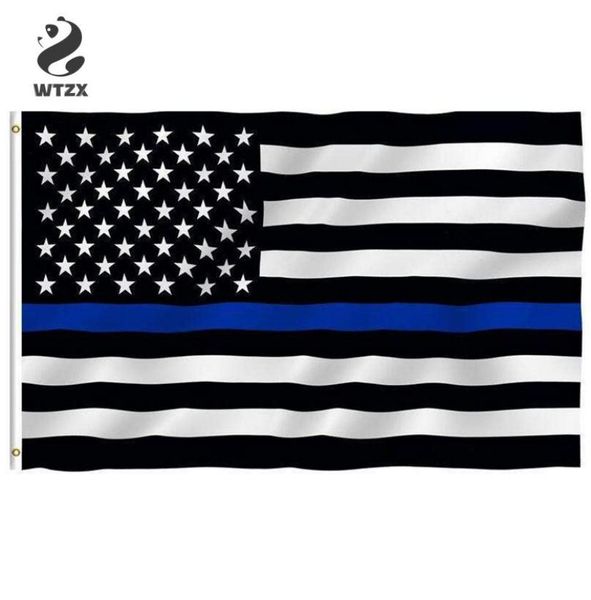 15090 cm bastırılmış ince mavi çizgi çizgileri usa bayraklar gromets polis polisler bayraklar siyah beyaz mavi bayraklar bütün DHL 1170460