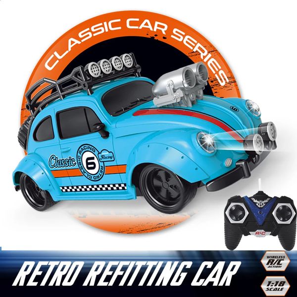 Trasformazione giocattoli Robot 1 18 Vintage Beetle 4 canali Telecomando Auto Retro Refitting RC Luce ad alta velocità Modello di veicolo modificato Giocattolo per bambini 231118