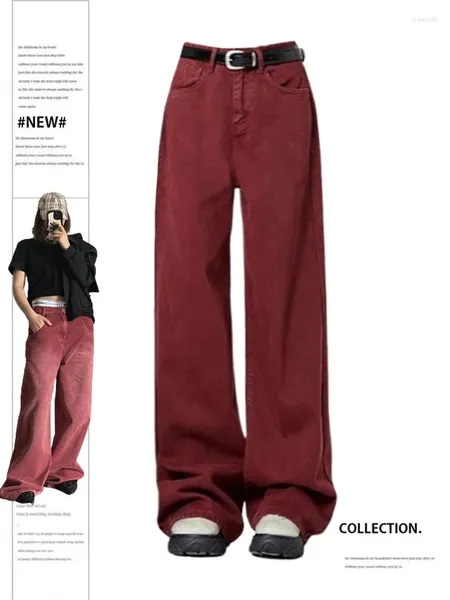 Женские джинсы, красные мешковатые винтажные корейские ковбойские брюки большого размера с высокой талией, широкие джинсовые брюки в стиле Харадзюку, одежда 90-х годов, Y2k, 2000-х годов, 2023