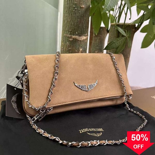 Couro Genuíno Zadig Voltaire Pochette Rock Swing Your Wings Womens Clutch Bags Bolsas Tote Homens Bolsa de Ombro Kits de Higiene Pessoal Cross Body Designer Square Ha