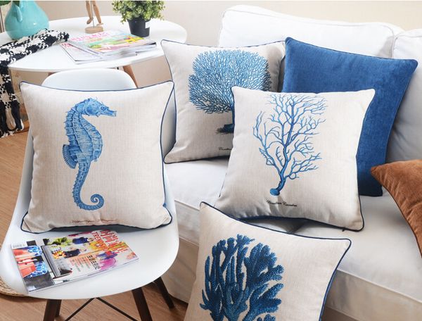 Almofada Decorativa travesseiro Decorativo Pillow Mediterrâneo Série American Marine Series Cushion Home decorativa S Sofá de travesseiro de linho 230419