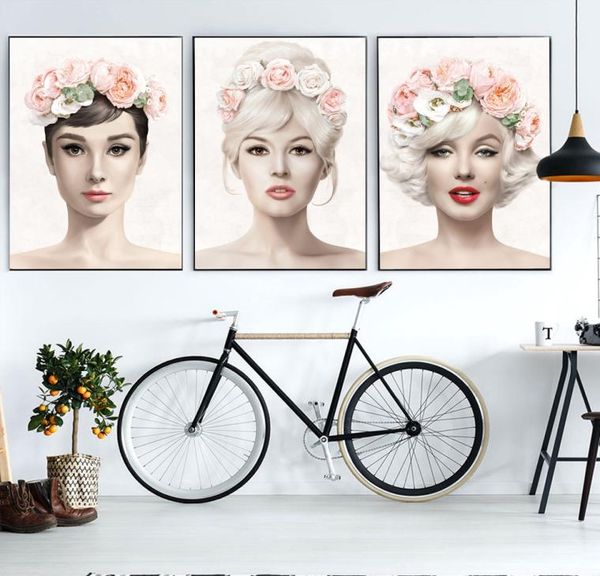 3 pannelli Audrey Hepburn Marilyn Poster Stampe Wall Art Canvas Pittura a olio Moda Immagini murali Murale per camera da letto Home Decor6925124